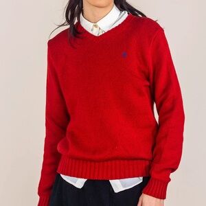 Ralph Lauren Sweater Size Large V Neck Linen Cotton Red Women’s Relaxed Fit